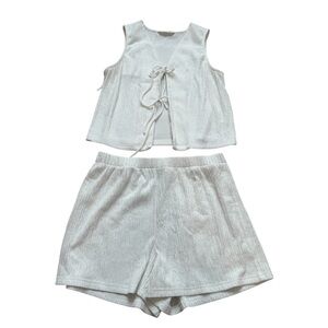 Commense Off-White Textured Two-Piece Jumpsuit Romper Set